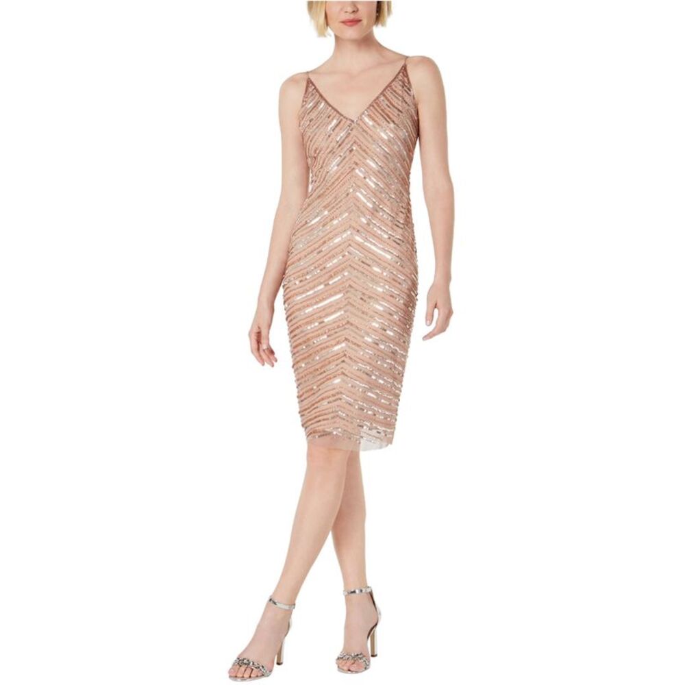 Adrianna Papell Womens Sequine Cocktail Dress, Pink, 8, DM